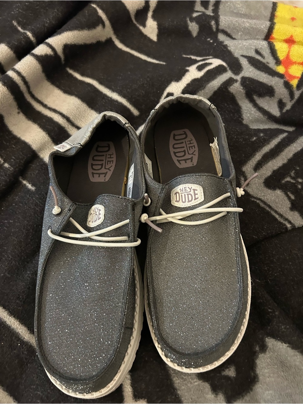 Hey Dude Men’s Charcoal Grey Sparkle Canvas Slip-On Loafers